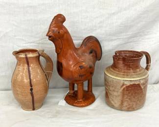 POTTERY PITCHER, RED WARE CHICKEN