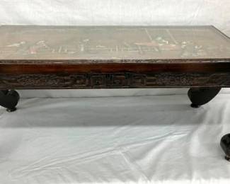 HANDCARVED ORIENTAL GLASS TOP TABLE