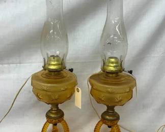 MATCHING PAIR VINTAGE OIL LAMPS