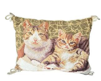 Vintage Needlepoint Cat Pillow