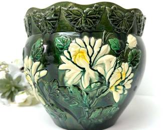 Antique Floral Jardinere Flower Pot