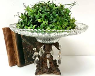 Vintage Glass Pedestal Bowl on Marble Base