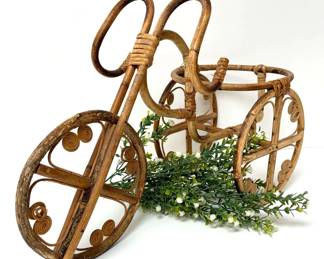 Vintage Rattan Bicycle Planter
