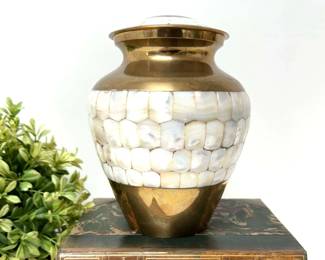 Vintage Brass Mother of Pearl Urn