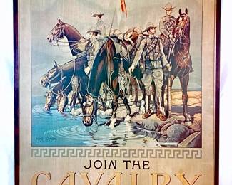 MACH947 Vintage World War I Army Recruitment Poster Join the Calvary, US Army, recruiting poster and inscribed at the top "the horse is man's noblest companion" &nbsp;along with "join the Cavalry and have a courageous friend ".&nbsp;
