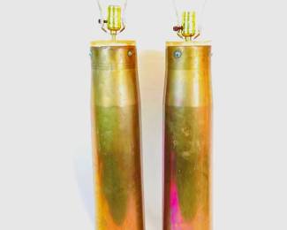 MACH951 Trench Art Table Lamp Pair Two vintage table lamps handcrafted crafted from 105 MM ammo. &nbsp;Both lamps work, shades not included.
