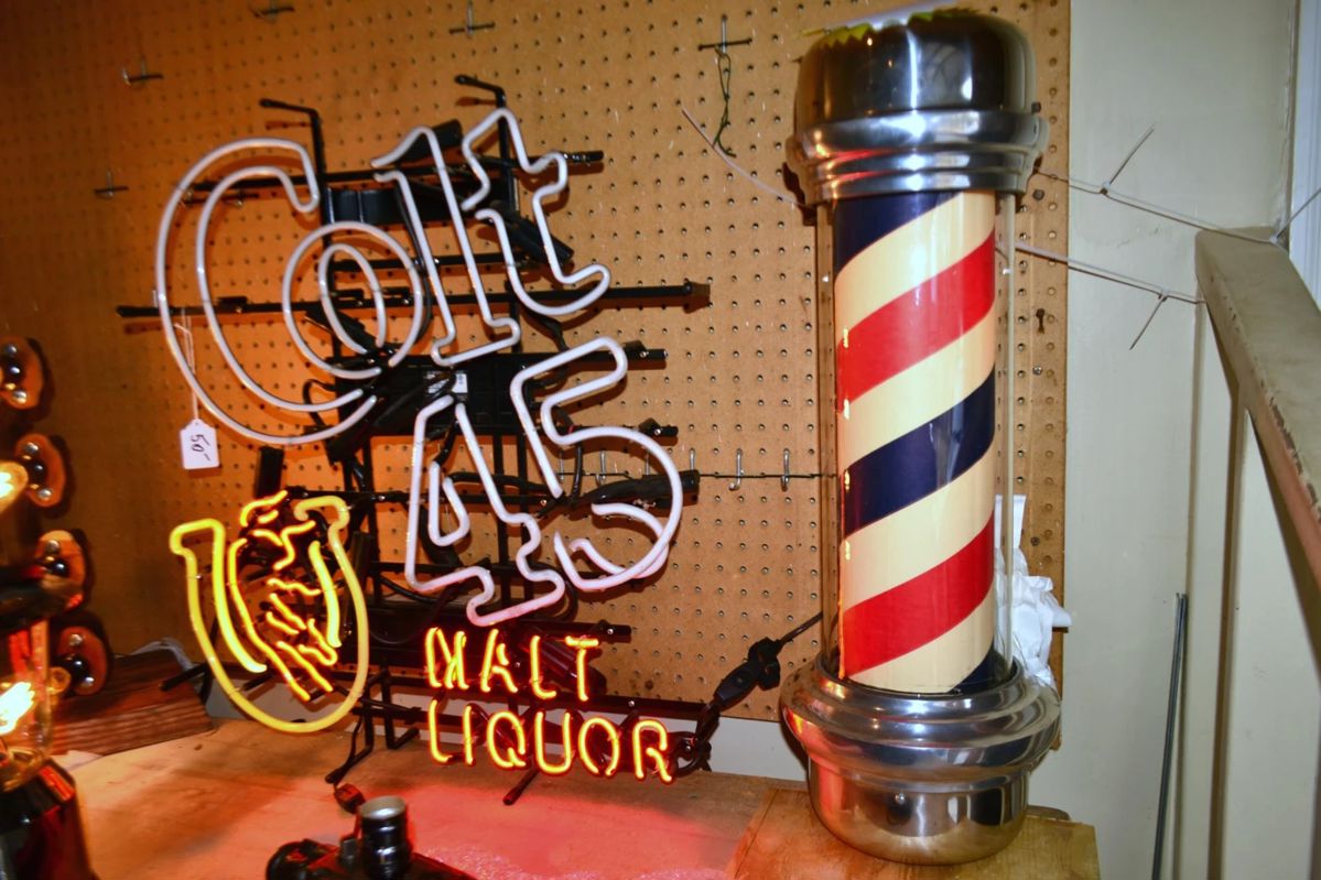 Colt 45 Bar Light,  1970s Light Up Rotating Barber Pole 
