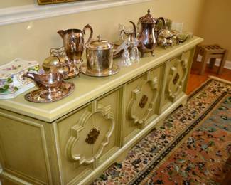 Silver servings dishes, pitchers, etc.