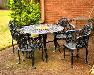 Patio Set table with 4 chairs, also glass side table