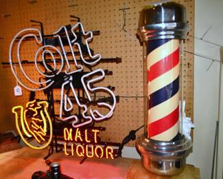 Colt 45 Bar Light,  1970s Light Up Rotating Barber Pole 