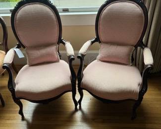 Pair of Victorian arm chairs, pretty in Pink!