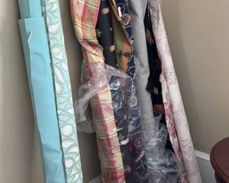 Assorted fabrics, including 2 bolts of Sunbrella (on the left) for $30 per bolt, most with multiple yards of fabric.