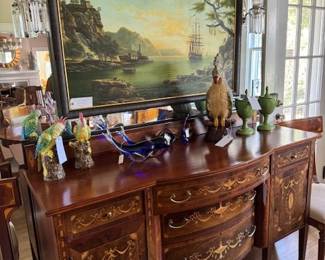 Vintage Inlaid side board with lots of storage and silverware drawers  Nice condition