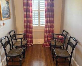 Set of 4 antique Federal style hand painted chairs with woven bottoms.