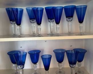 Set of 15 cobalt blue glasses