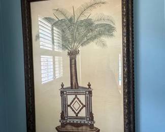 Over size Royal Palm print on a linen looking paper, very nice.  Heavy frame.