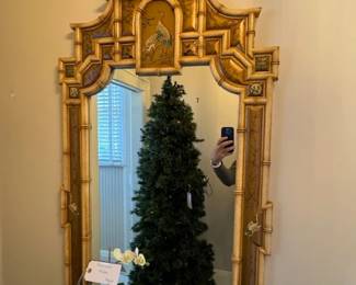 Exquisite Chinoiserie hall or bathroom mirror.  54.5H x 27W