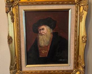 Antique signed oil painting of old man