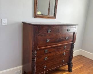 Antique Empire chest of drawers and Oak Mirror