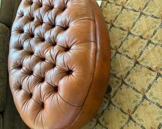 Leather tufted oval ottoman - nice condition