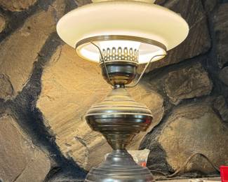 Vintage Electrified Oil Gas Lamp with Milk Glass Shade