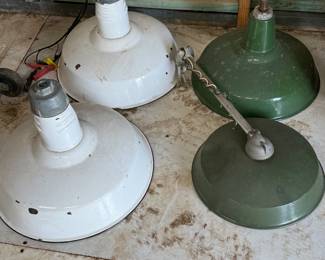 Vintage Industrial Abolite  Green/White Porcelain Gas Station Lights