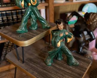 matching Asian man and woman ceramic planters