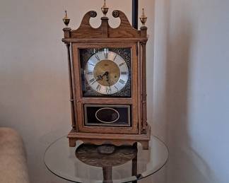 Torchiere Lamp; Bombay Copper & Marble Base Elephant Side Table; and Large Wind-up Ridgway Mantle Clock with Pendulum 