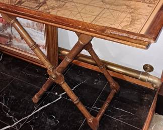 Ultracraft Serving Tray Table with Marble Insert and Bamboo-Style Legs