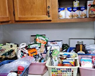 A kitchen filled with food items, cookware, bakeware, servingware and SO MUCH MORE!!