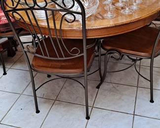 Cambridge Glass Co. Set of Cambridge Roses Crystal; Leaded Crystal Serving Ware; White Dinnerware Set; Wood & Metal Dining Table with 6 Matching Chairs & one 14" Leaf; White Dishes