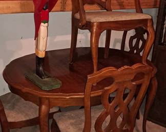 French Provincial Round Dining Table with Matching Chairs and Wood Painted Butler Server
