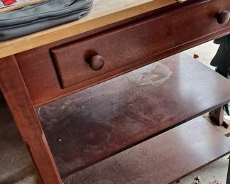 Butcher Block Table with 2 Shelves