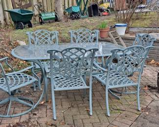 7-Piece Metal Glass Top Patio Table and 6 Chair Set