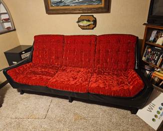Faux leather and crushed velvet couch