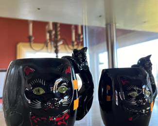 Redware black cat mugs