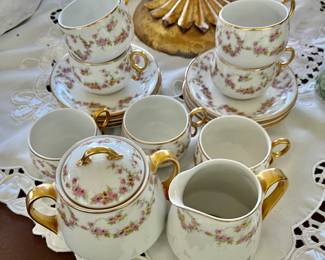 Antique Limoges cups/saucers + creamer/sugar