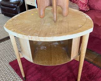 Brown Saltman rotating book table needing TLC