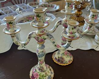 Matching chintz candelabra