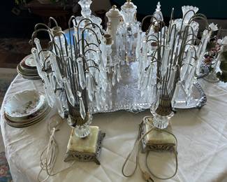 Boudoir electric lamps w/marble bases