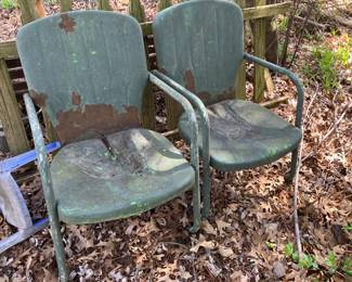 Pair of motel chairs w peeling paint