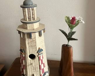 Lighthouse bird house, wooden vase