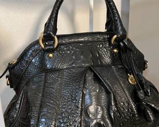 Vintage Brahmin Black Louise Rose Satchel handbag