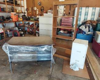 Desk, book shelf and file cabinet
