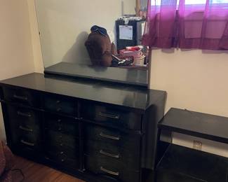 BLACK ART DECO DRESSER AND SIDE TABLE