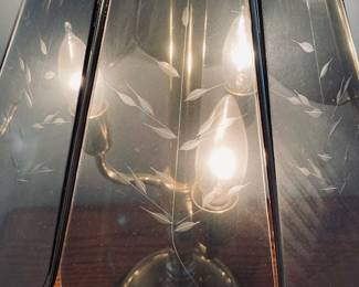 Etched Glass/Brass Table Lamp.