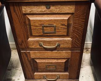 Vintage Oak Wood File Cabinet.
