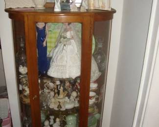 Curved Glass Cabinet with Princess Diana & Jackie Kennedy Dolls