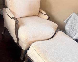 Beautiful creme damask lounger Louis XVI fauteuil style