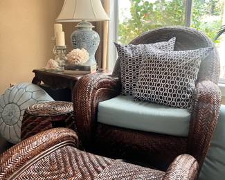 rattan chair and ottoman set